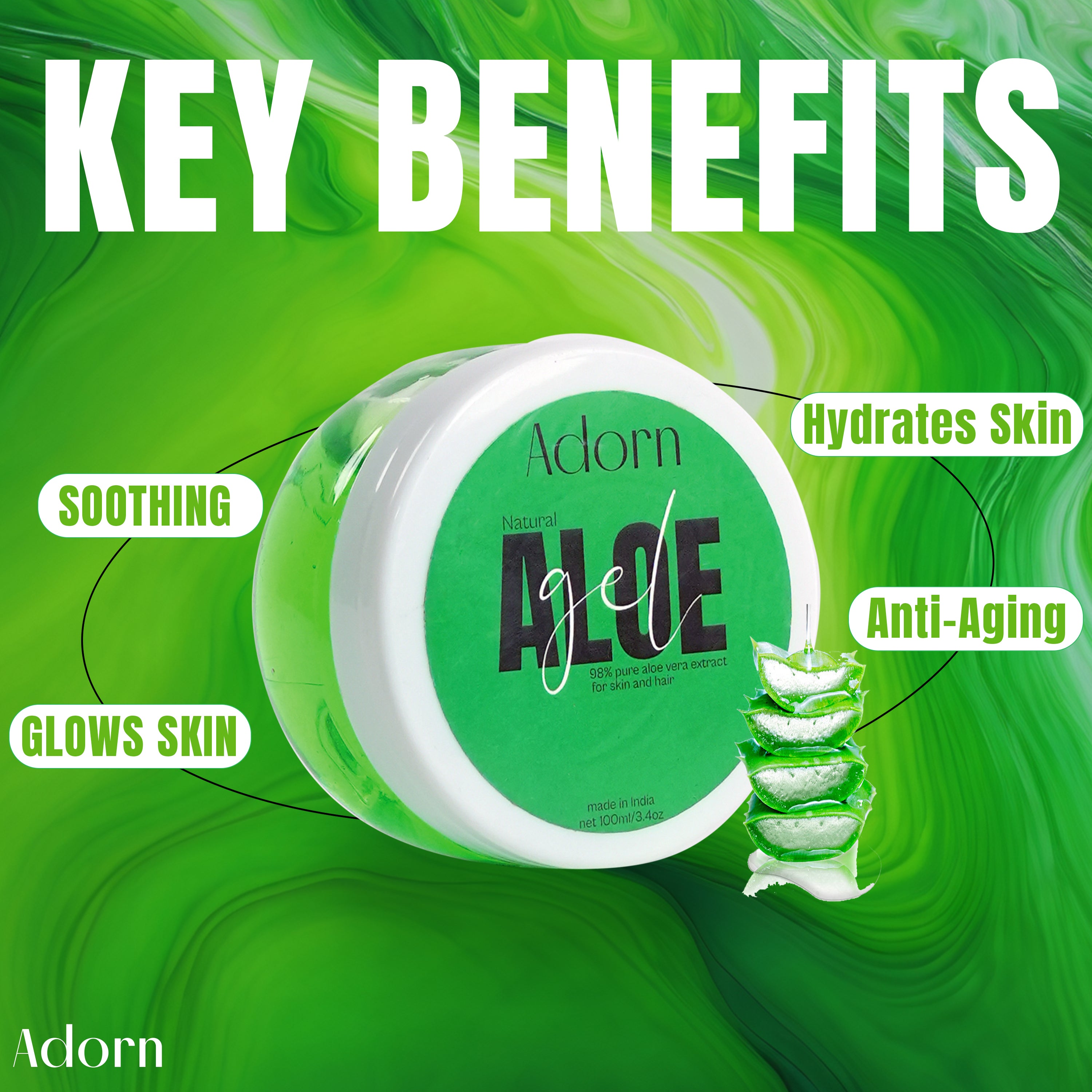 Adorn Pure Aloe Vera Gel For Skin & Hair 100ml